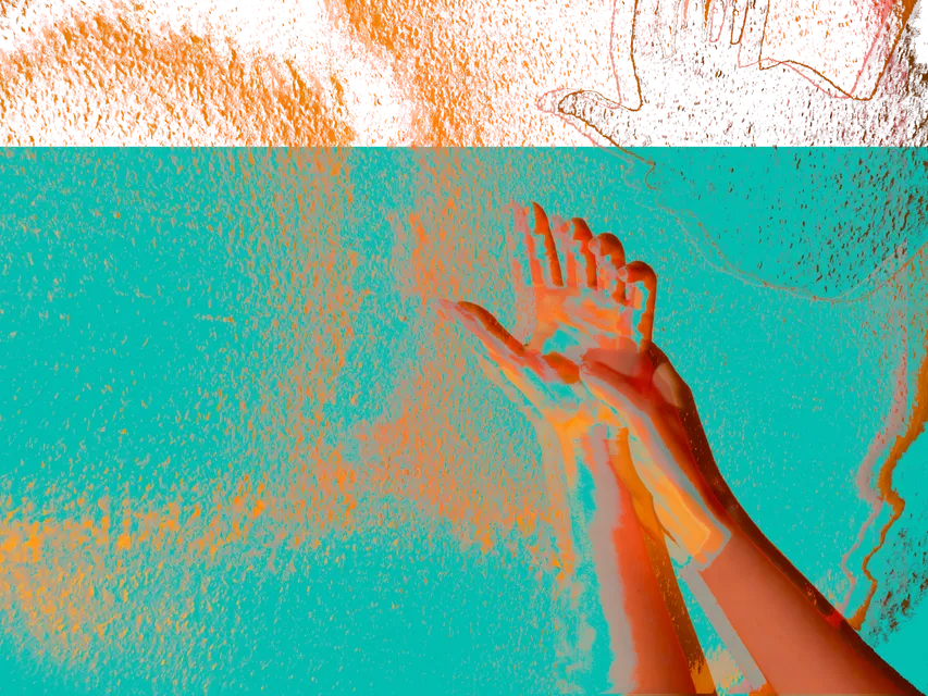Hands reaching upward in the Being Body visual style